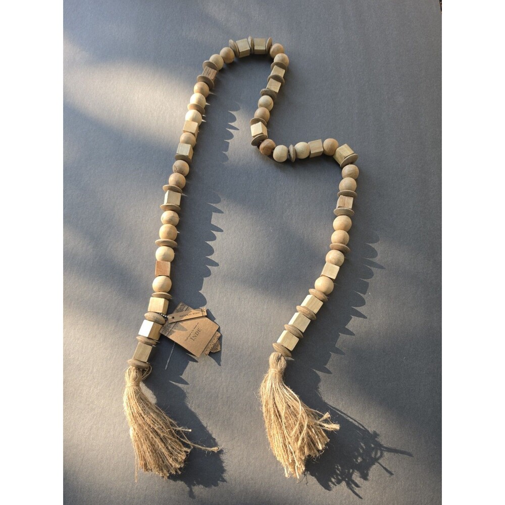 Rustic Wooden Bead Garland Boho Farmhouse Coffee Table Decor Jute...